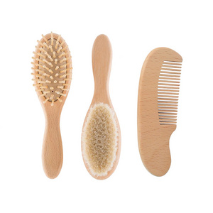 3PCS Natural Wooden Baby Hair Brush and Comb Set for Newborns and Toddlers