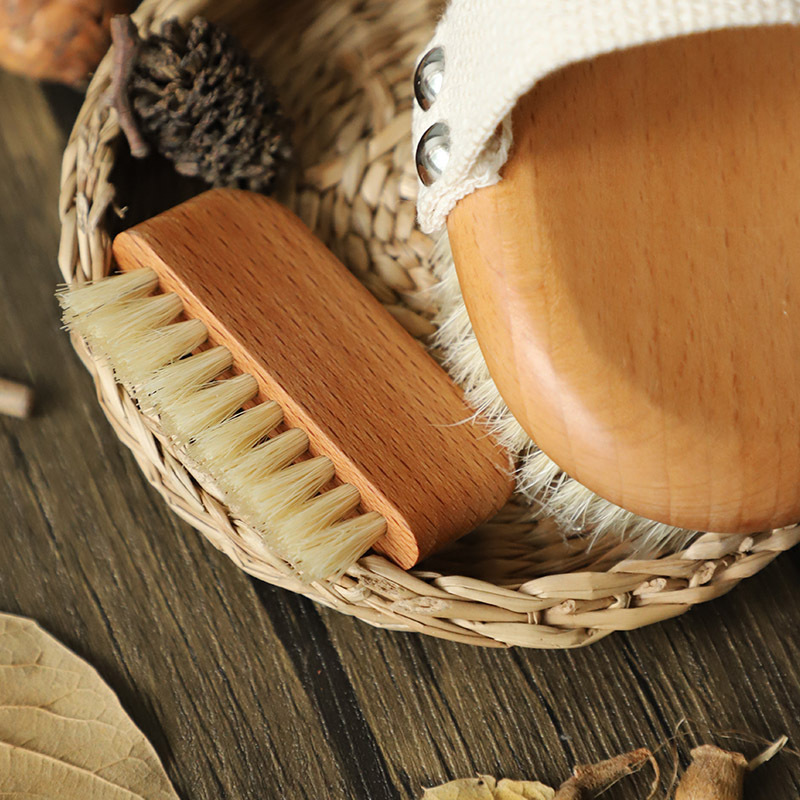 Eco-Friendly Manicure Pedicure Scrubber Tool Natural Beech Wood Boar Bristle Mini Toe & Finger Nail Brush