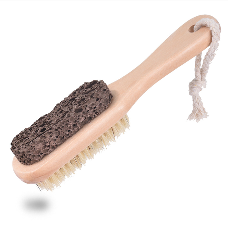 Customized Foot Shower Bamboo Wood Foot Scrubber Brush With Stone