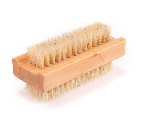 Custom Logo Portable Wooden Beech Bamboo Bristle Hair Double Side Scrubbing Cleaner Moon Shape Dust Brush Nail Cleaning Brush