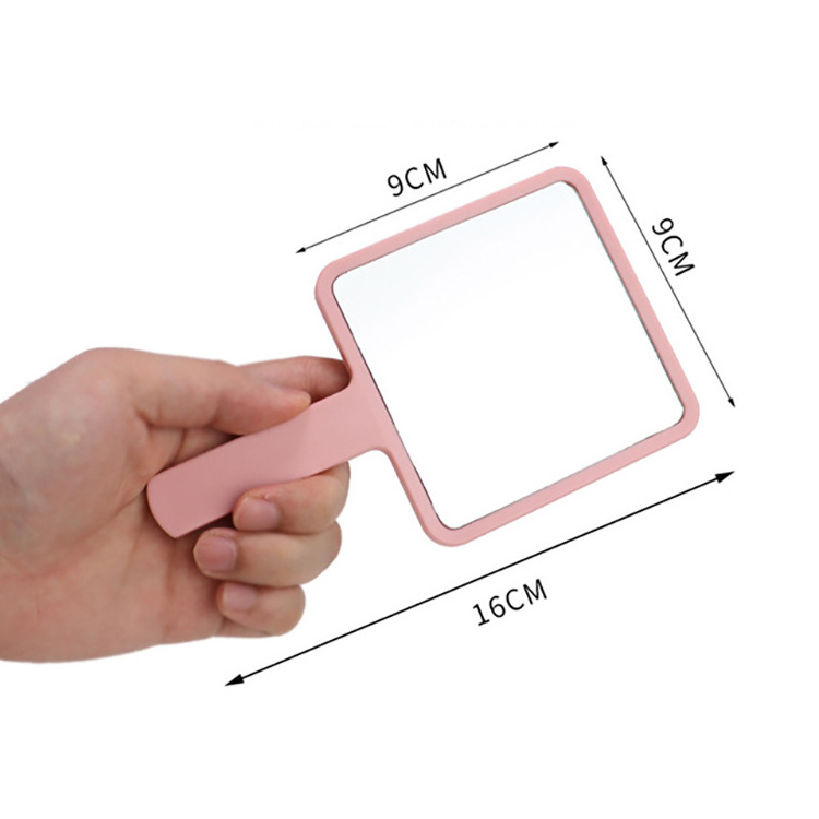 Popular Small MOQ Custom Logo ABS Square Shape Cosmetic Cute Pink Hand Mirrors Wholesale Bulk Salon Hand Held Mirror