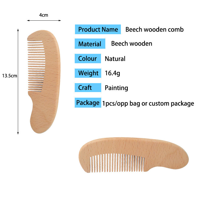 3PCS Natural Wooden Baby Hair Brush and Comb Set for Newborns and Toddlers