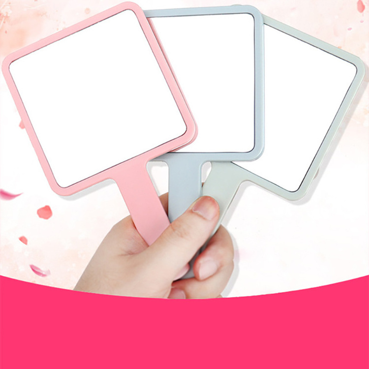 Popular Small MOQ Custom Logo ABS Square Shape Cosmetic Cute Pink Hand Mirrors Wholesale Bulk Salon Hand Held Mirror