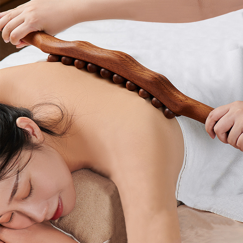 Long 20 Beads 58CM Gua Sha Massage Stick Carbonized Wood Back Body Meridian Scrapping Therapy Wand Muscle Acupuncture Massager