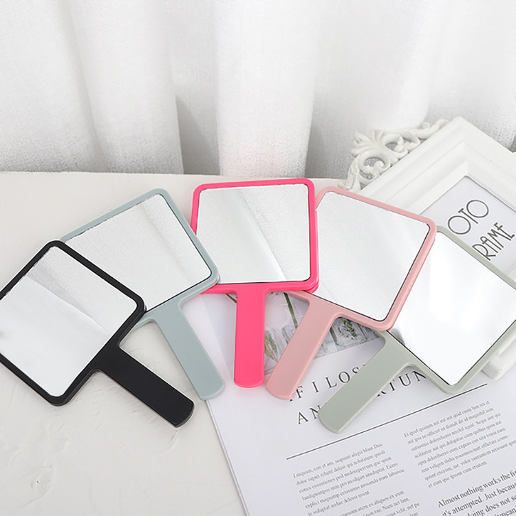 Popular Small MOQ Custom Logo ABS Square Shape Cosmetic Cute Pink Hand Mirrors Wholesale Bulk Salon Hand Held Mirror