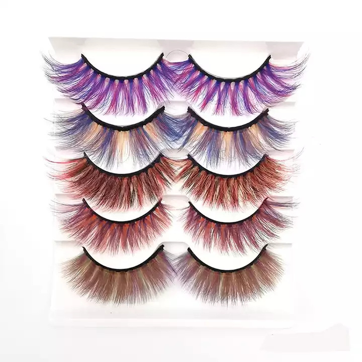 Wholesale Custom Package Custom Logo17-22mm 3D False Mink Eyelashes Vendor Hand Made Lashes Colorful 3D False Mink Strip Eyelash