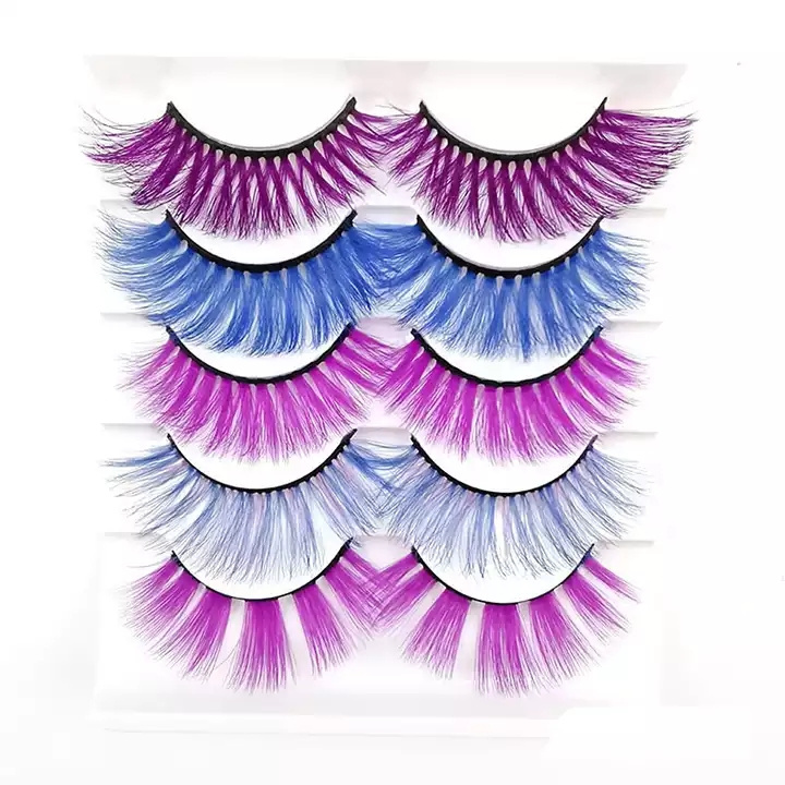 Wholesale Custom Package Custom Logo17-22mm 3D False Mink Eyelashes Vendor Hand Made Lashes Colorful 3D False Mink Strip Eyelash