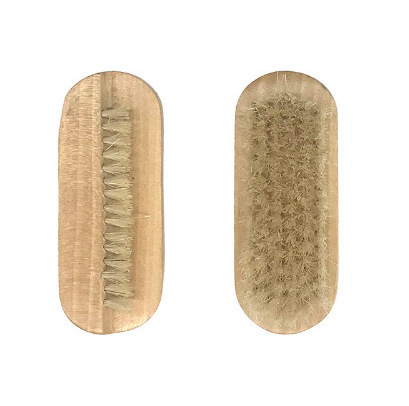 Custom Logo Portable Wooden Beech Bamboo Bristle Hair Double Side Scrubbing Cleaner Moon Shape Dust Brush Nail Cleaning Brush