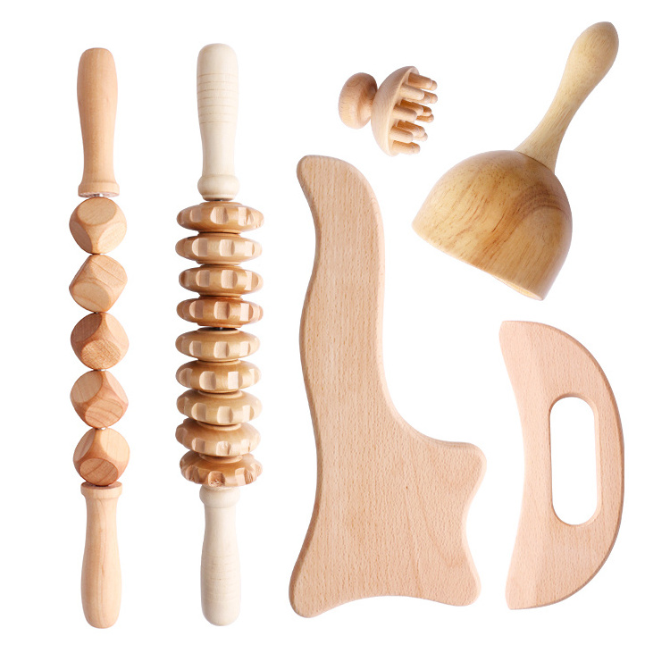 Natural Wood Anti Cellulite Massage Set Wooden Body Therapy Massage Tools Set Lymphatic Drainage Tool