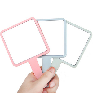 Popular Small MOQ Custom Logo ABS Square Shape Cosmetic Cute Pink Hand Mirrors Wholesale Bulk Salon Hand Held Mirror