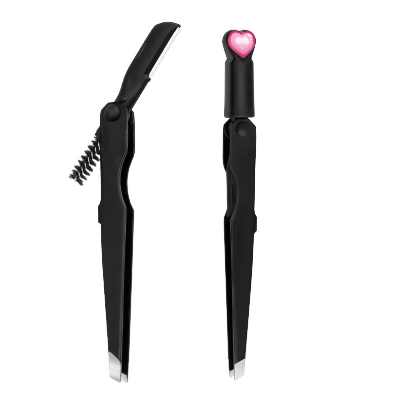 Pointed Eyebrow Matte Black Lash Eyelash Extension Cute Fun Tweezers Girl Shape Bulk Slanted Fiber Tip Tweezers Set Professional