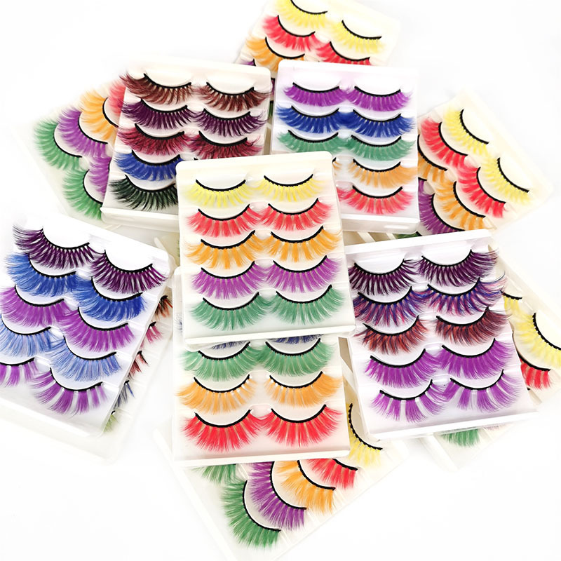 Wholesale Custom Package Custom Logo17-22mm 3D False Mink Eyelashes Vendor Hand Made Lashes Colorful 3D False Mink Strip Eyelash