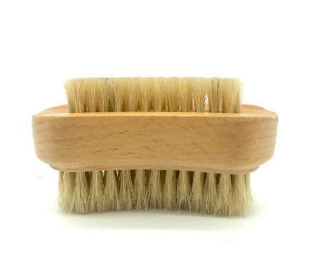 Custom Logo Portable Wooden Beech Bamboo Bristle Hair Double Side Scrubbing Cleaner Moon Shape Dust Brush Nail Cleaning Brush