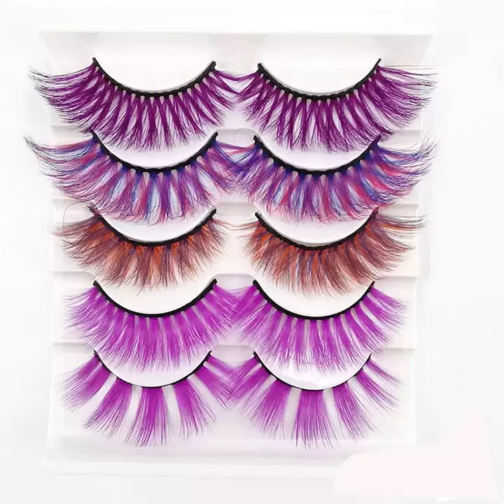 Wholesale Custom Package Custom Logo17-22mm 3D False Mink Eyelashes Vendor Hand Made Lashes Colorful 3D False Mink Strip Eyelash