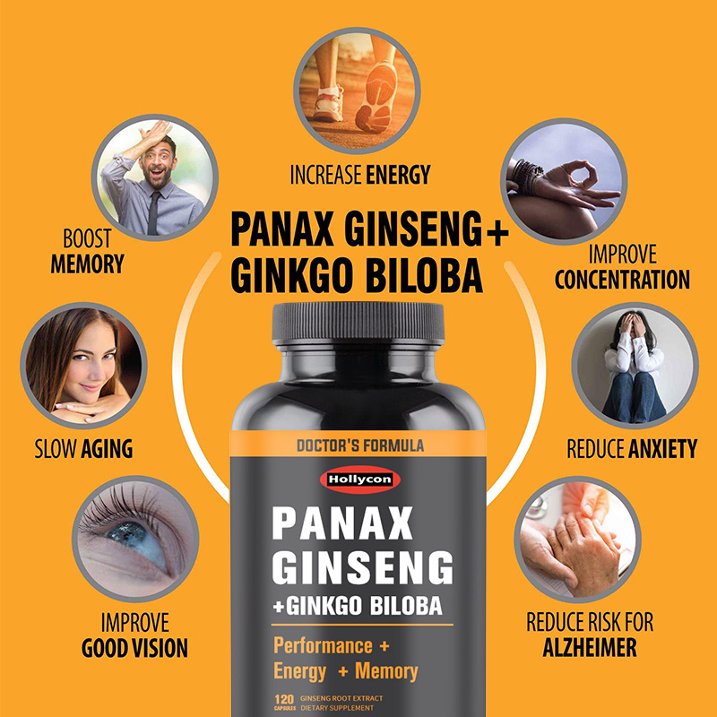 OEM Ginseng Root Extract Capsules Energy And Focus Pills Korean Red Panax Ginseng Ginkgo Biloba Vegan Capsules