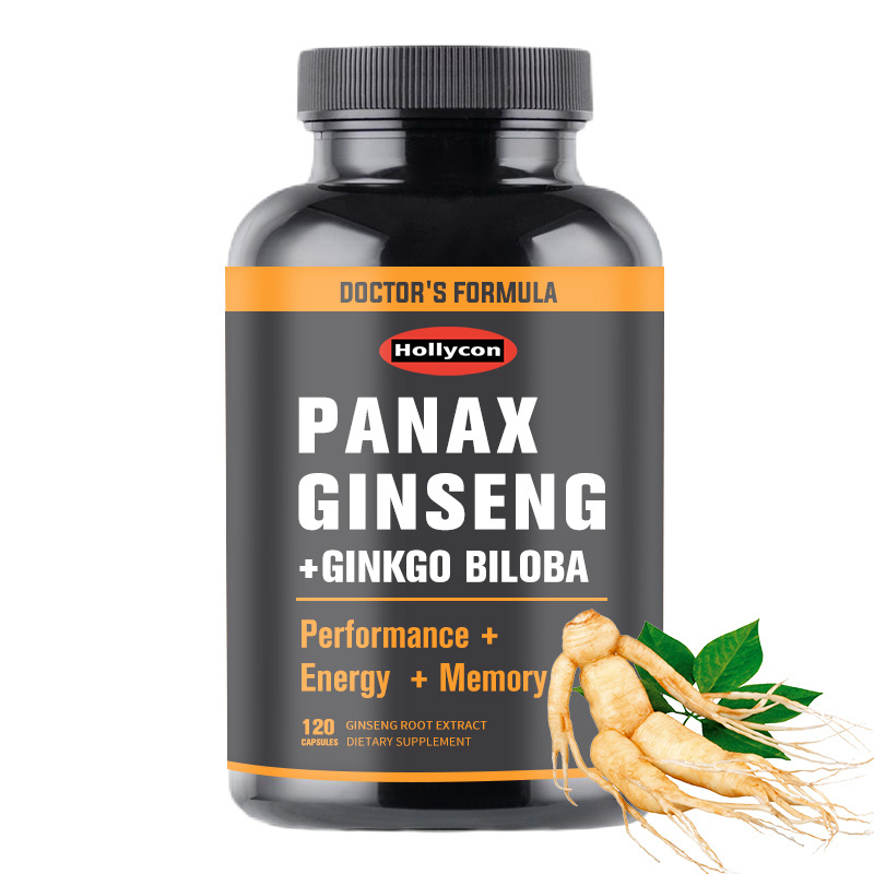 OEM Ginseng Root Extract Capsules Energy And Focus Pills Korean Red Panax Ginseng Ginkgo Biloba Vegan Capsules