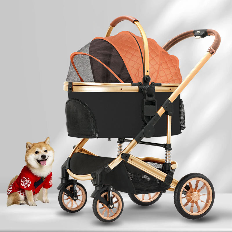 Removable Rolling 4 Wheels Dog Stroller Cat Pet Travel Carrier with PU Wheels