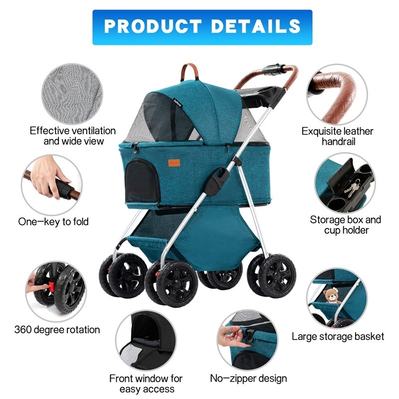 pet stroller for puppies air buggy dog stroller with leather handles