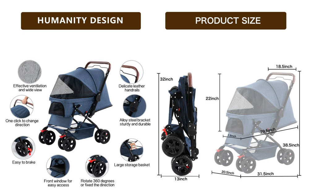 Ready to Ship Cheap Lightweight Folding 4 wheels dog foldable pet stroller