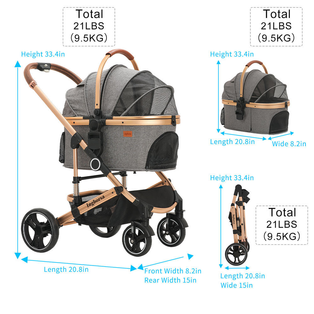 high quality multiple folding wagon 3 in 1 pet stroller dog travel foldable cart manufacturers