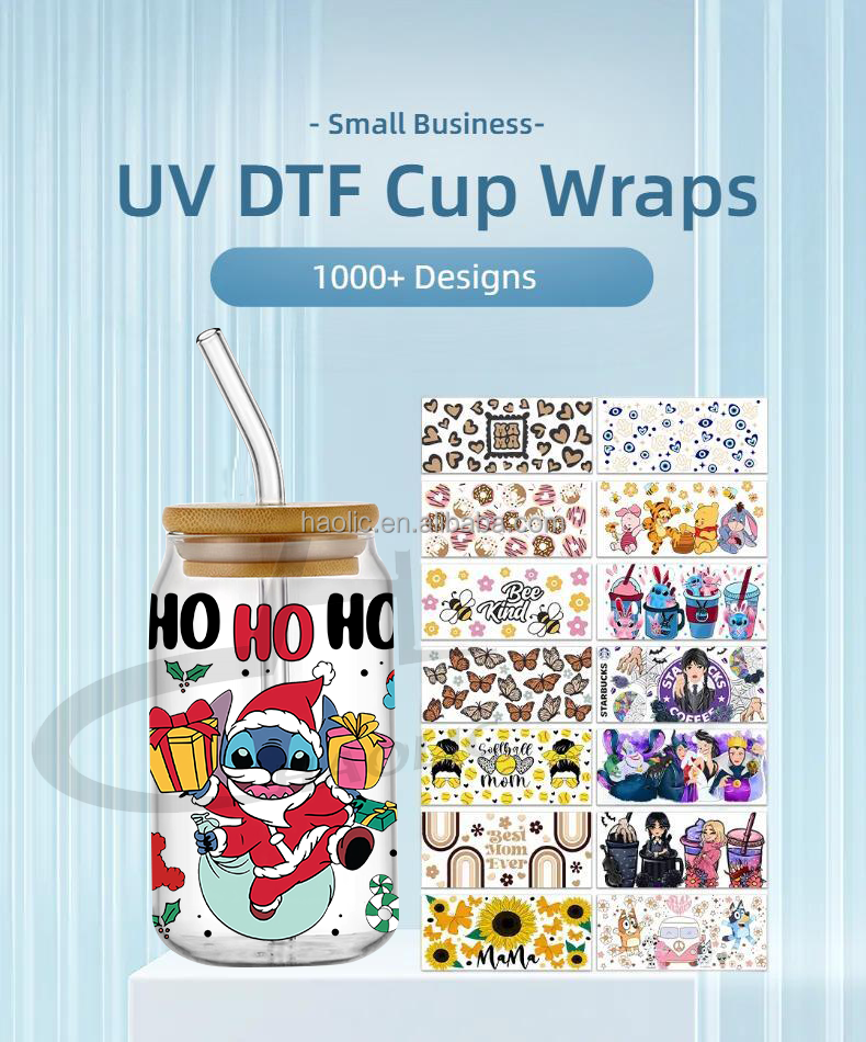 Diy Cups Care free Colourful Bears UV DTF Transfers For Cups Wraps Waterproof Sticker For Glass UV DTF 16 oz Cup Wrap Transfers