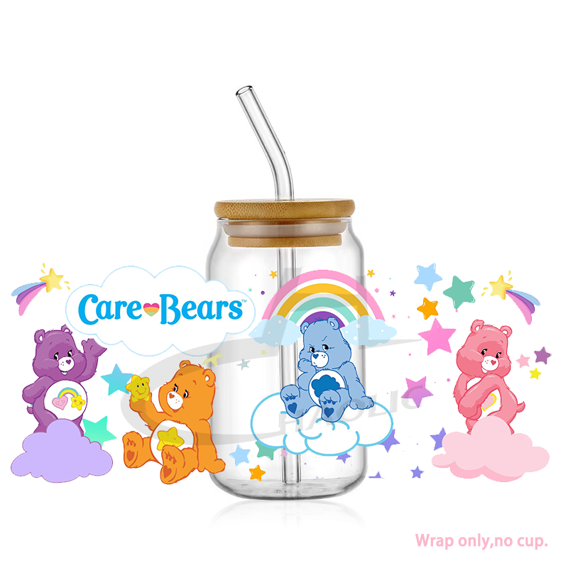 Diy Cups Care free Colourful Bears UV DTF Transfers For Cups Wraps Waterproof Sticker For Glass UV DTF 16 oz Cup Wrap Transfers