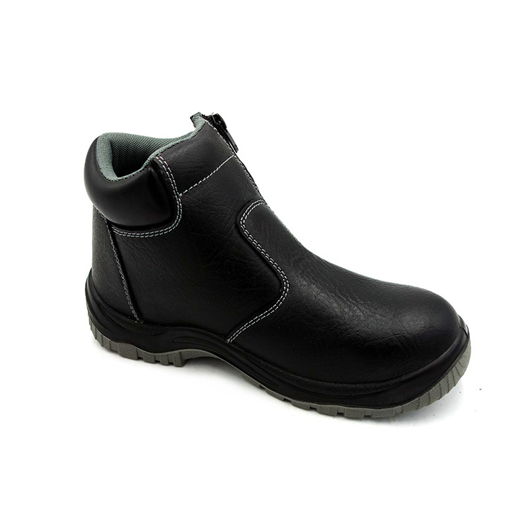 Black Color Waterproof Oil Resistant Genuine Leather Steel Toe Industrial Safety Footwear Work Boots with Zipper