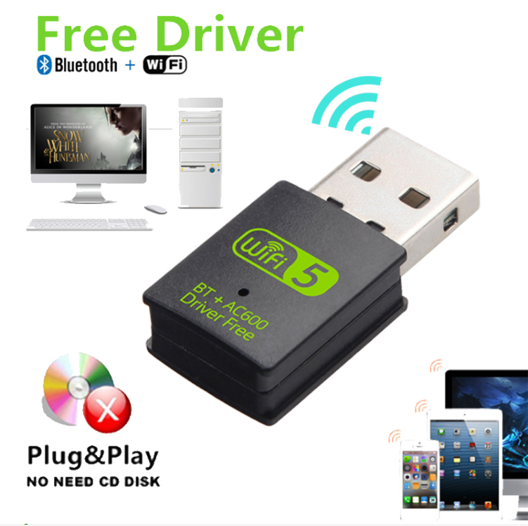 2 in 1 USB Bluetooth WiFi Adapter 600Mbps Dual Band Mini WiFi Dongle For PC Laptop Desktop