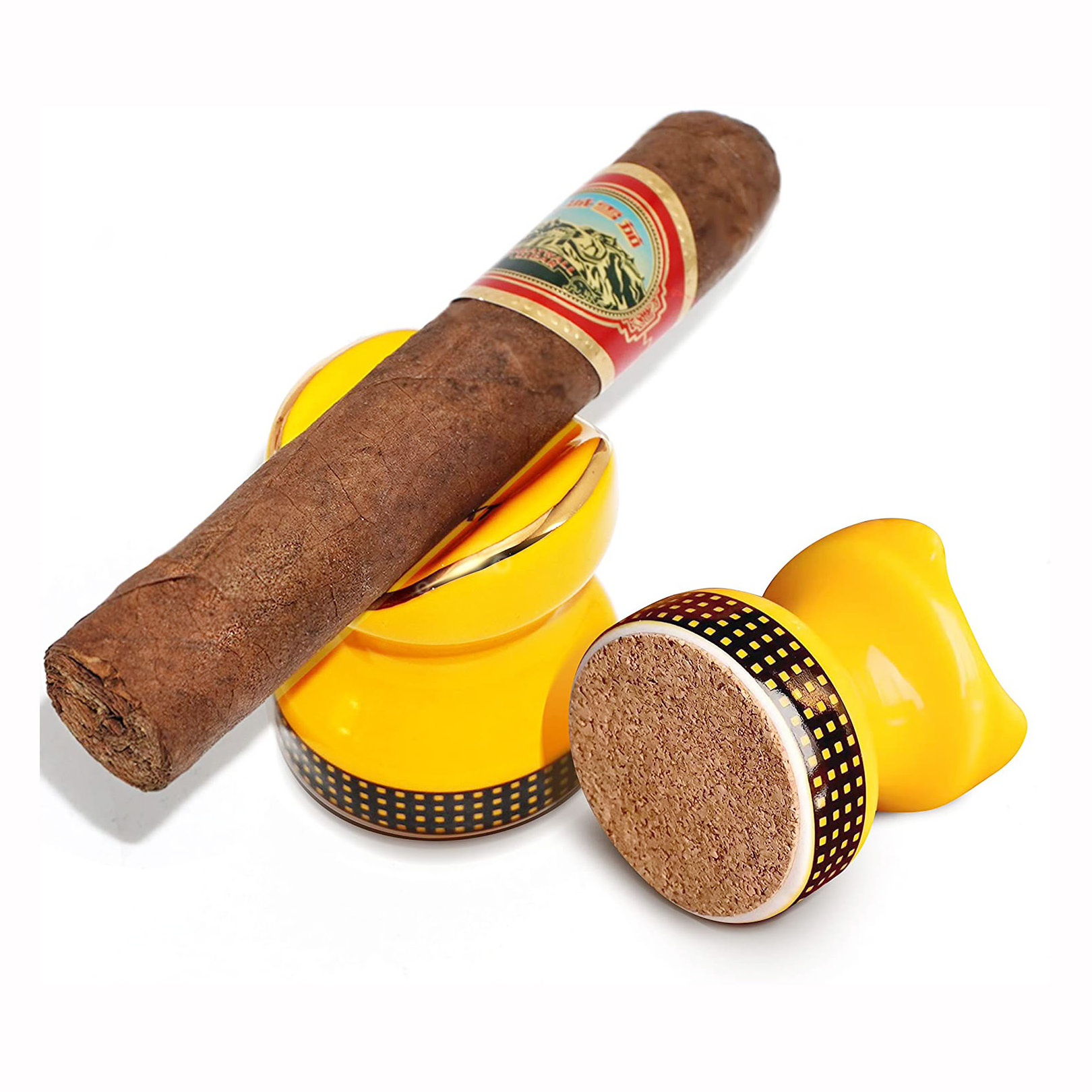 Portable mini travel ceramic cigar stand with  cork wood base