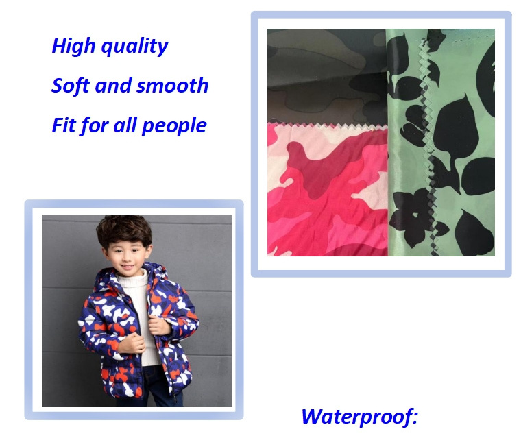 380T waterproof printed 100% polyester taffeta fabric for down jacket lining shell