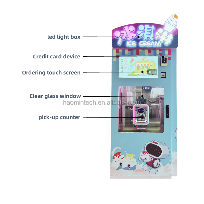 China Factory Wholesale Robot Vending Machine For Ice Cream Automatic Blue Soft Serve Cream Cone Ice Frozen Yogurt Vendo Machine