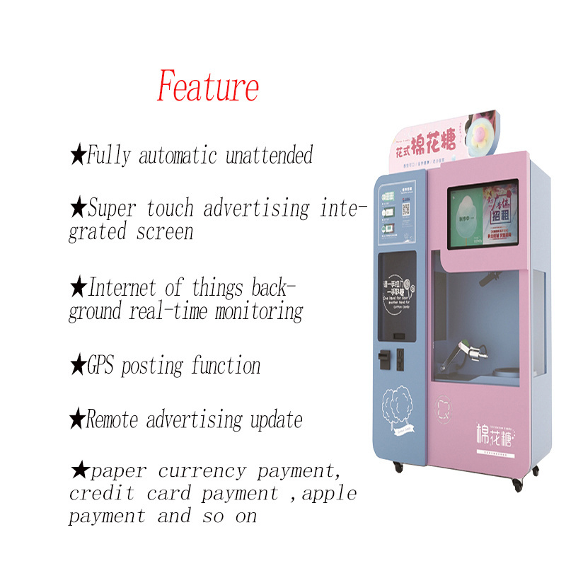 Professional Automatic Colorful Cotton Candy Machine 30 Flower Shapes Support Credit Card Payment Robot for Kids Adult