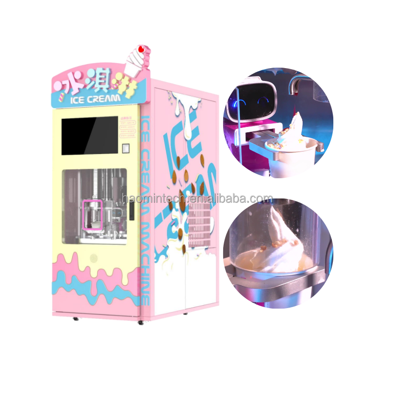 China Factory Wholesale Robot Vending Machine For Ice Cream Automatic Blue Soft Serve Cream Cone Ice Frozen Yogurt Vendo Machine