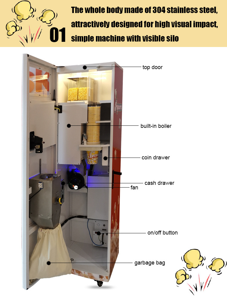 Outdoor Business Self-service Fast Food Making Machine Fully Automatic Popcorn Vending Machines For Sale