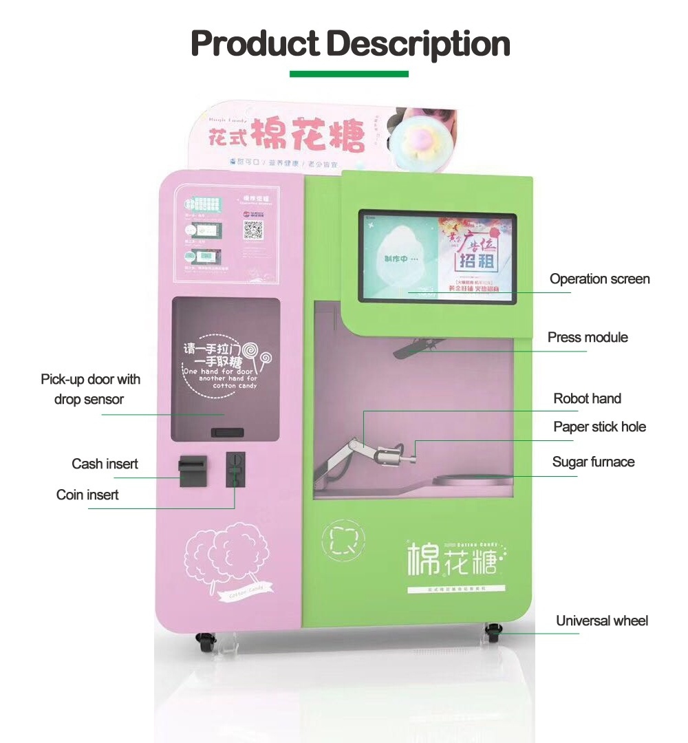 Professional Automatic Colorful Cotton Candy Machine 30 Flower Shapes Support Credit Card Payment Robot for Kids Adult