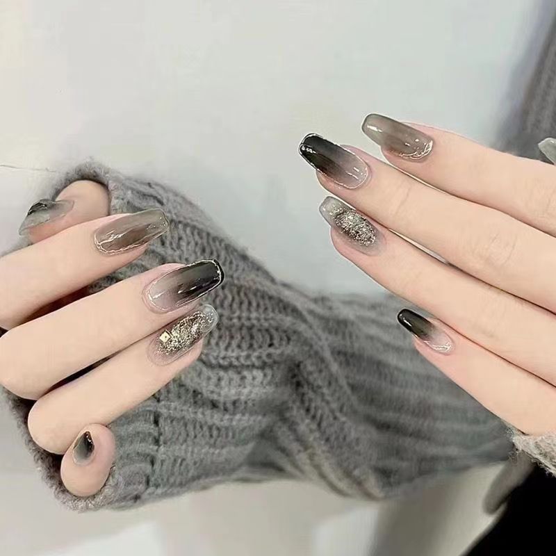 New style advanced black hand-made reusable press-on nails for women