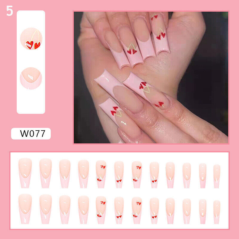 Custom wholesale Medium Square Pink with Rhinestones Acrylic Artificial Nails Full Cover Glossy Stick on Nails for Women