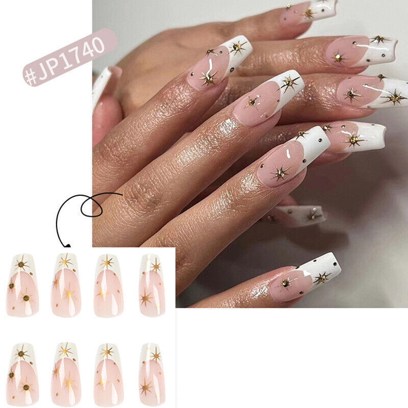 Custom wholesale Medium Square Pink with Rhinestones Acrylic Artificial Nails Full Cover Glossy Stick on Nails for Women