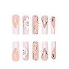 Custom wholesale Medium Square Pink with Rhinestones Acrylic Artificial Nails Full Cover Glossy Stick on Nails for Women