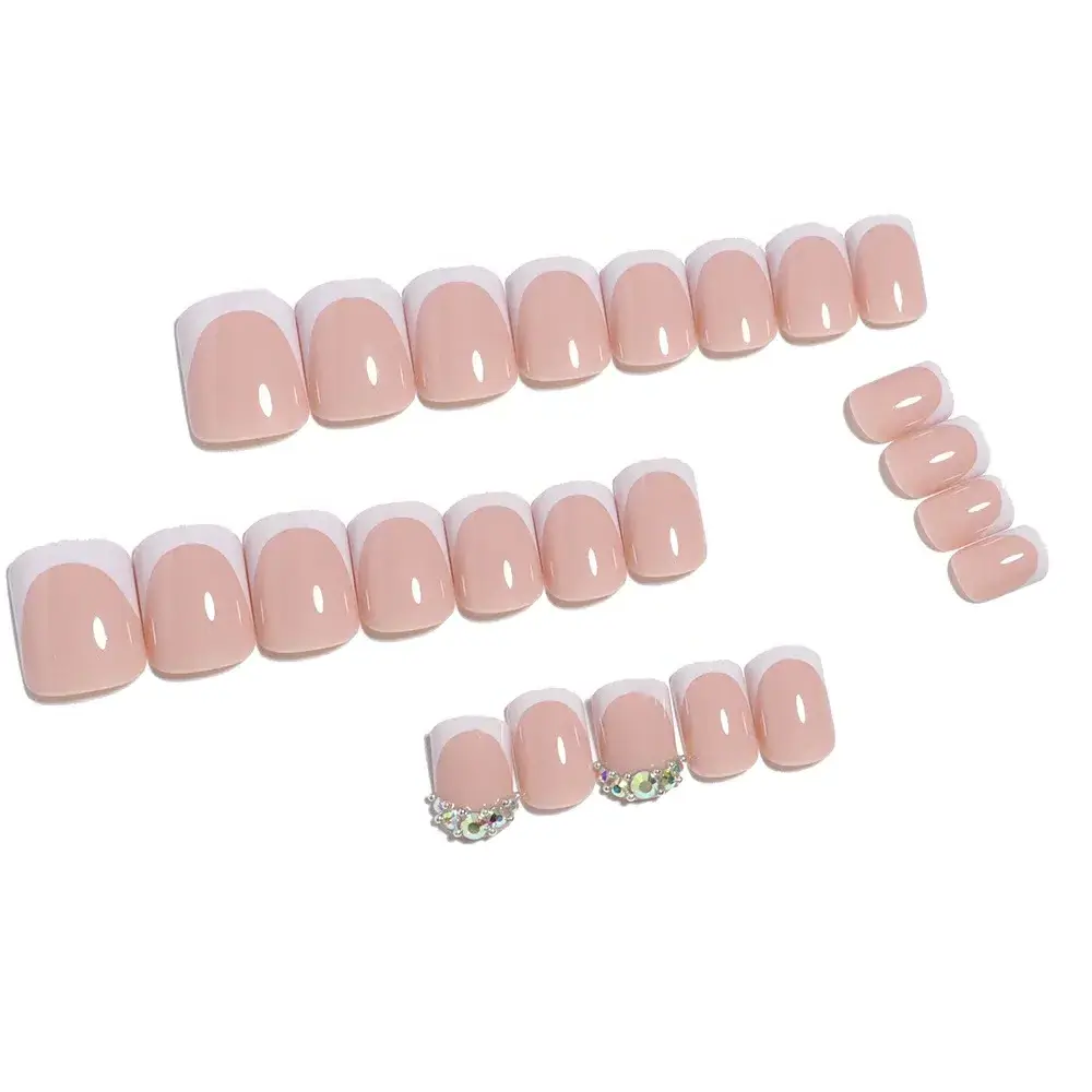 Short Square Glossy Pink Full Cover Glue on Nails Acrylic Artificial Stick on Nails for Women Girls DIY Nail Salon