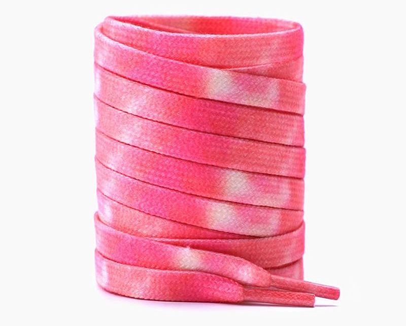 Wholesale Custom Tie Dye Shoelaces Fabrics Polyester Shoelaces Flat Shoe Laces With Plastic Tie