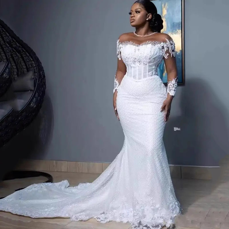 African Luxury Elegant Lace wedding dress foreign trade luxury high-end custom princess long tail bridal wedding dresses