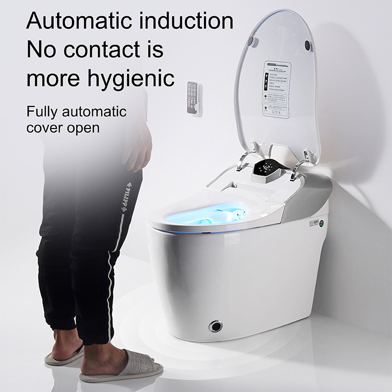 Auto sensor open cover bathroom floor mounted ceramic intelligent wc toilet commode full automatic smart toilet