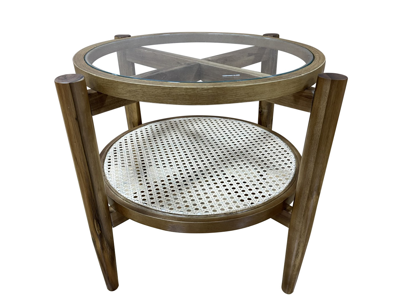 Solid Wood Rattan Coffee Table Double-layer Small Coffee Table Dining Room Living Room Oval Glass Apartment Home Home Furniture