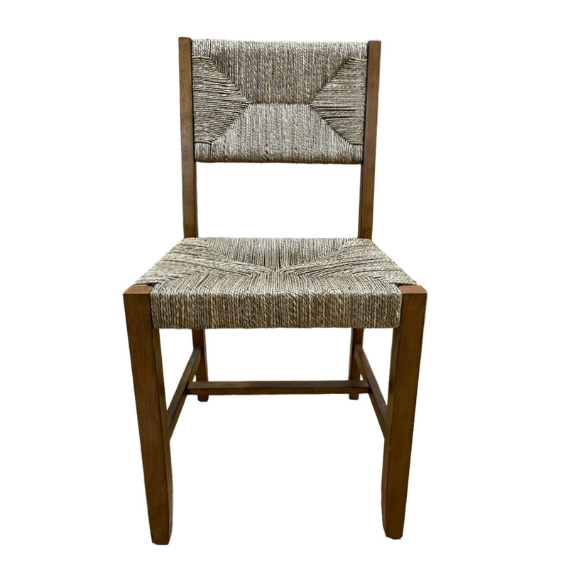 Modern simple hotel home restaurant solid wood handwoven seagrass dining chair living room bedroom solid wood woven chair