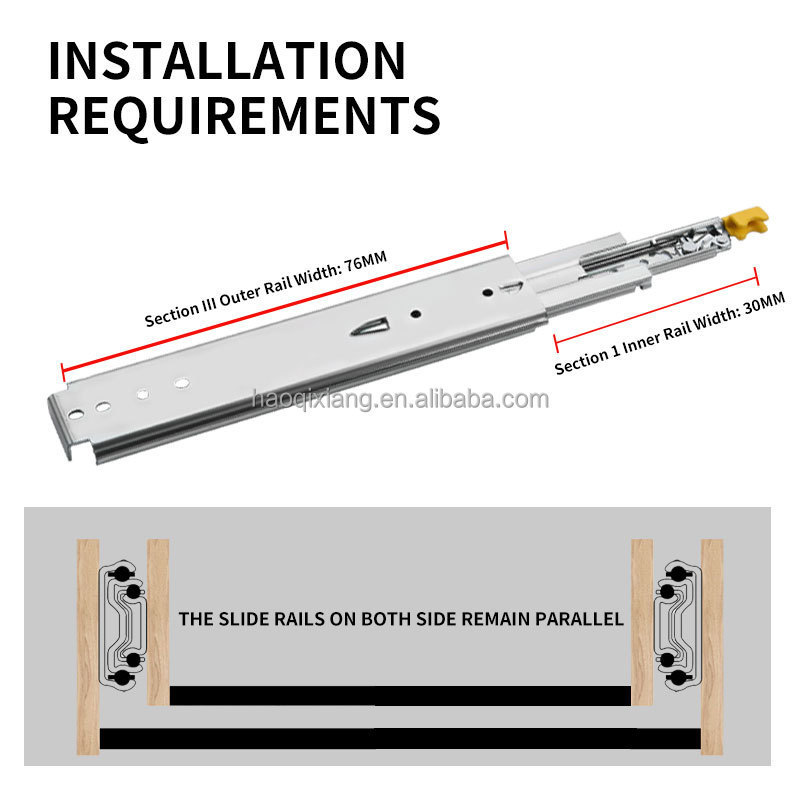 YABELY 76Mm Inner Frame Detachable Assembly Side Mounting Tool Box Telescopic Heavy Duty Drawer Slide rails with lock