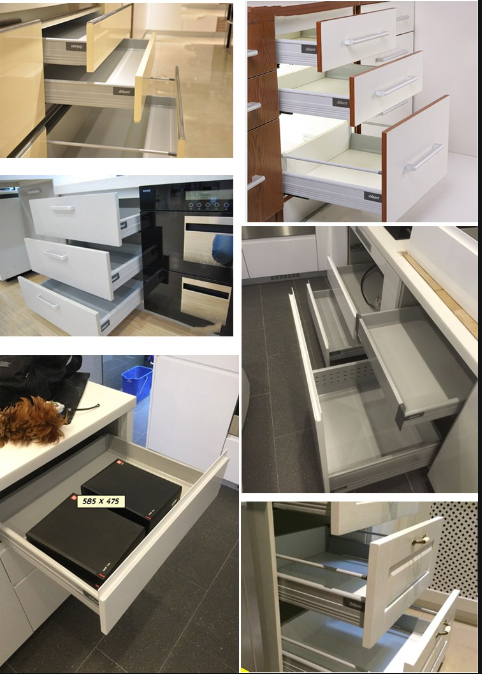 Ex-factory metal sliding soft closed furniture kitchen cabinet drawer system slender series box