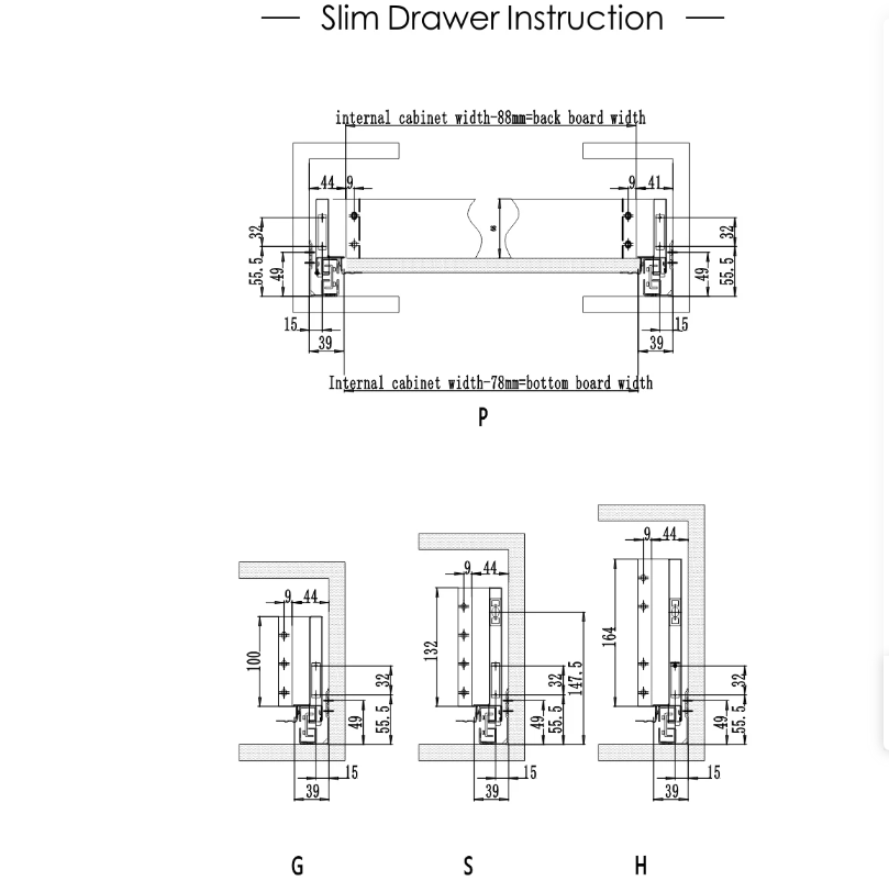 Ex-factory metal sliding soft closed furniture kitchen cabinet drawer system slender series box