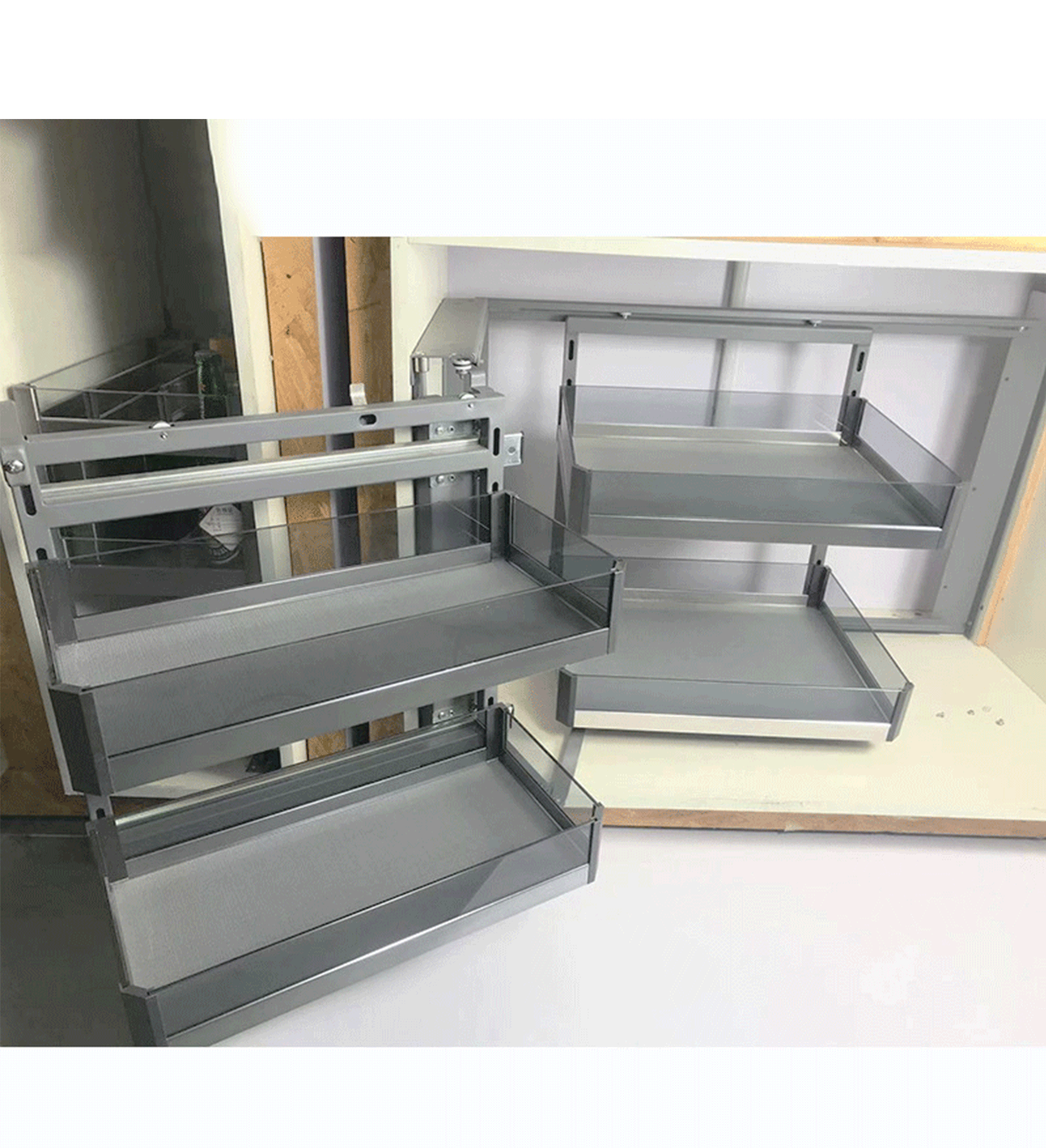 Oem Foshan Kitchen Soft Close Revolving Storage Baskets Swing Tray Magic Corner for Cabinet Blind Corner