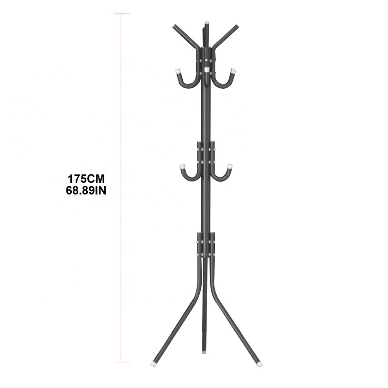 Free Standing Coat Rack Metal Stand Hall Tree Entry-Way Hanging Clothes Hat Scarf Holder Home Office Floor Hanger